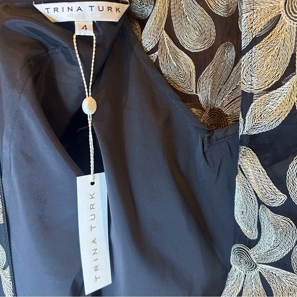 Trina Turk Black Mini Dress with Cream Floral Lace - Picture 6 of 9